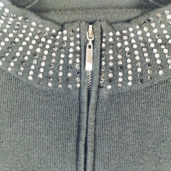 Vila Milano Sweater Woman's L Long Sleeve Bling Mock Zip Turtleneck Black Knit - Picture 2 of 10